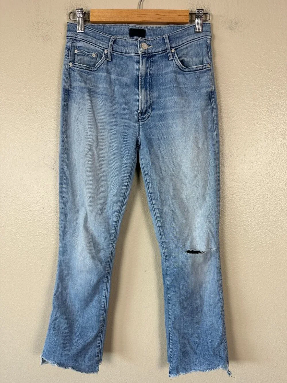 Mother Insider Crop Two Step Fray Jeans Womens 27 When Sparks Fly Light Wash